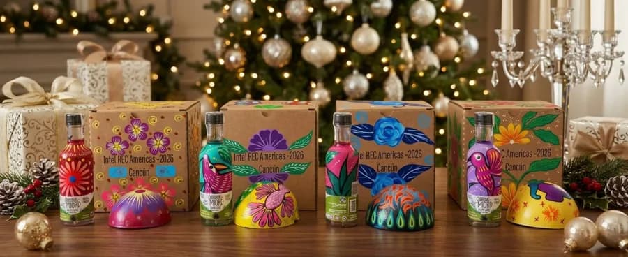 Estuche Kit de Emergencia Mezcalero: El detalle perfecto. Incluye caja impresa de Folklore Mexicano, mezcal artesanal (50 ml) y una jícara de corteza seca pintada a mano.